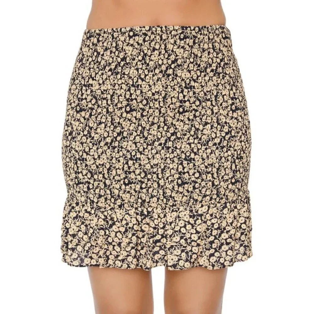 NWT LOST + WANDER Ruffled Short Mini Skirt Black Gold Size S